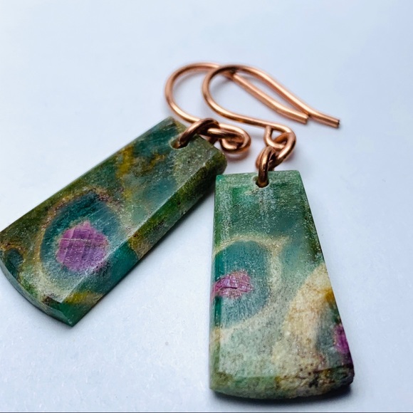 Genuine Ruby Zoisite Earrings - Picture 2 of 9